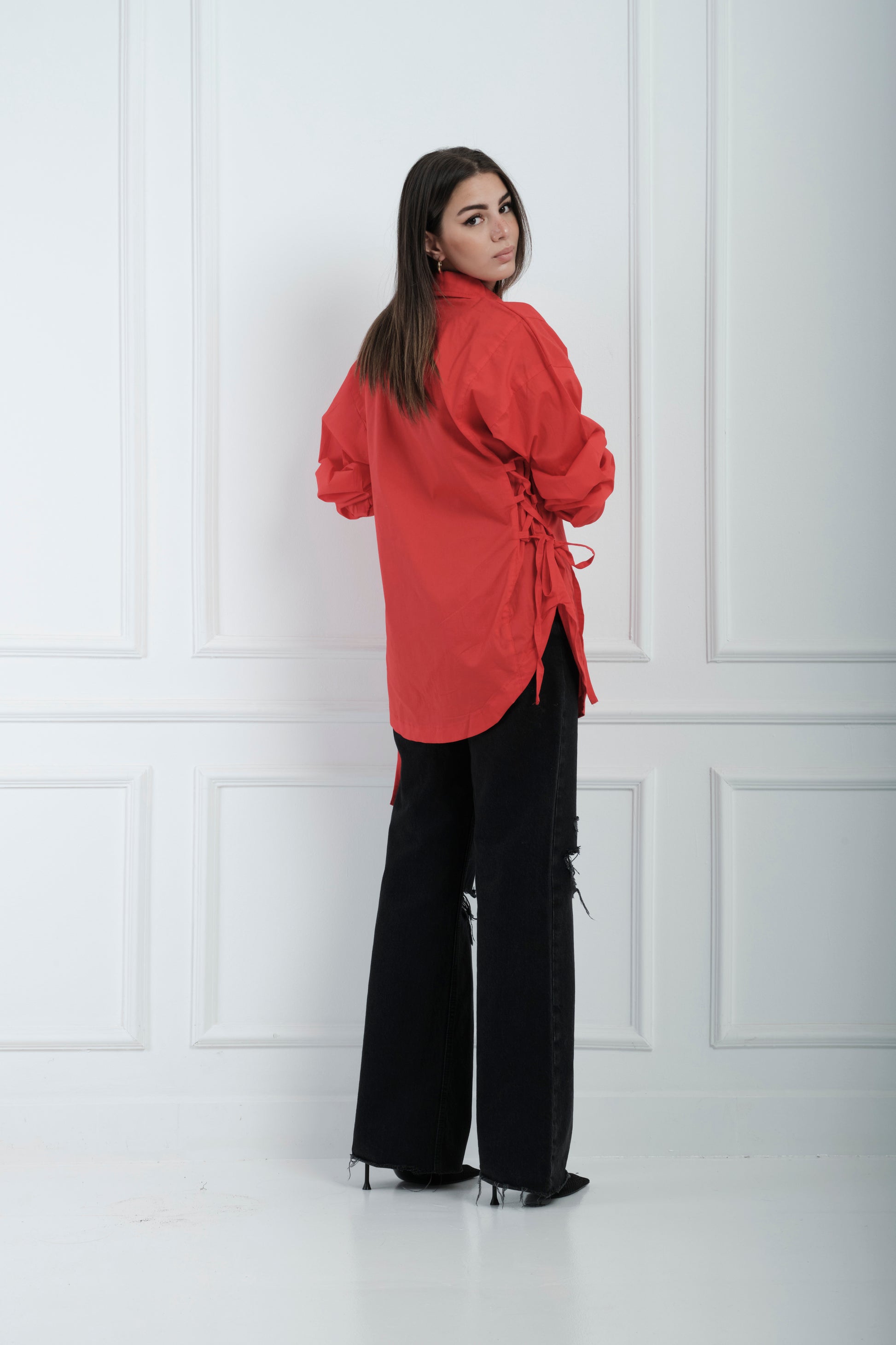 Side Ties Shirt-red