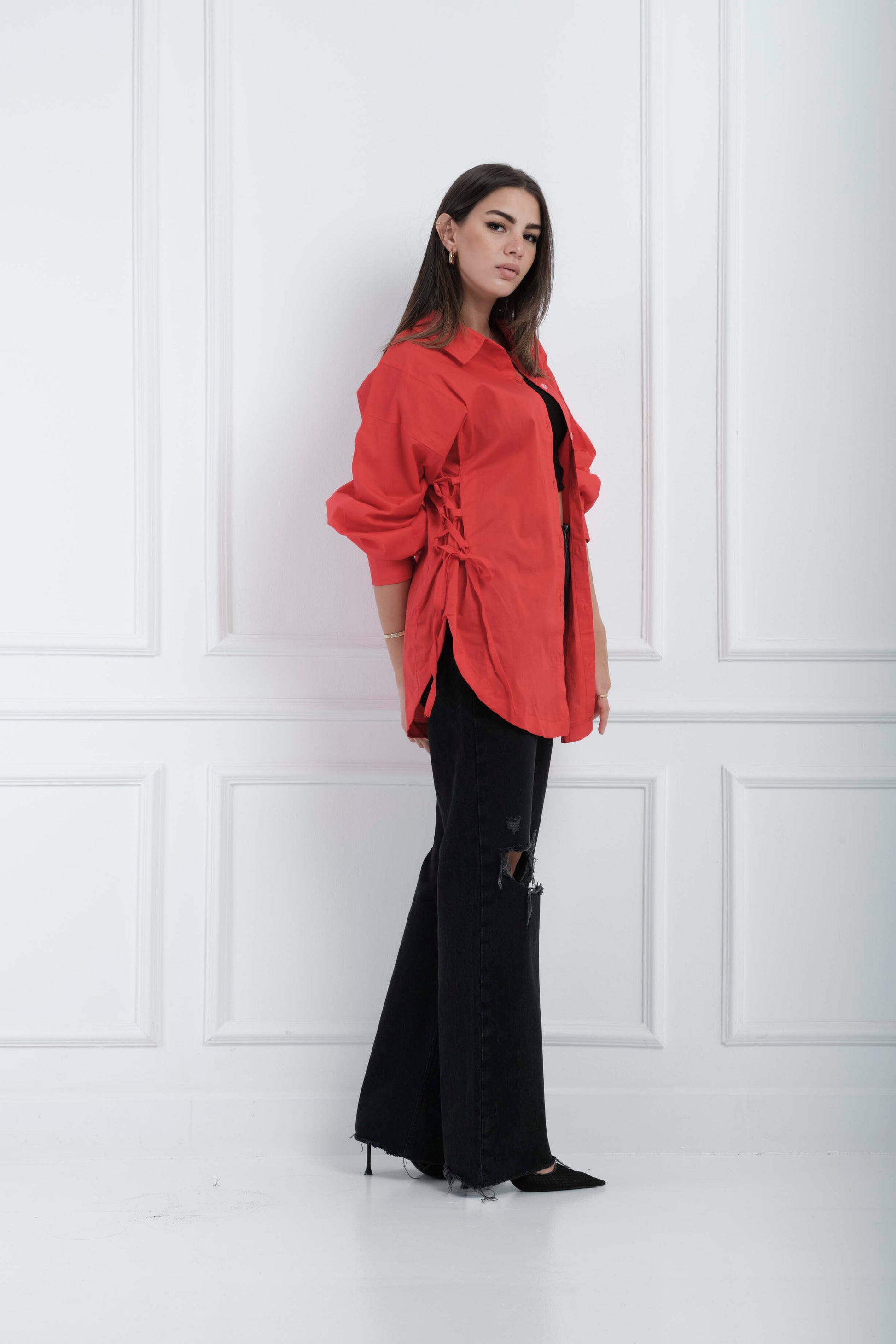 Side Ties Shirt-red