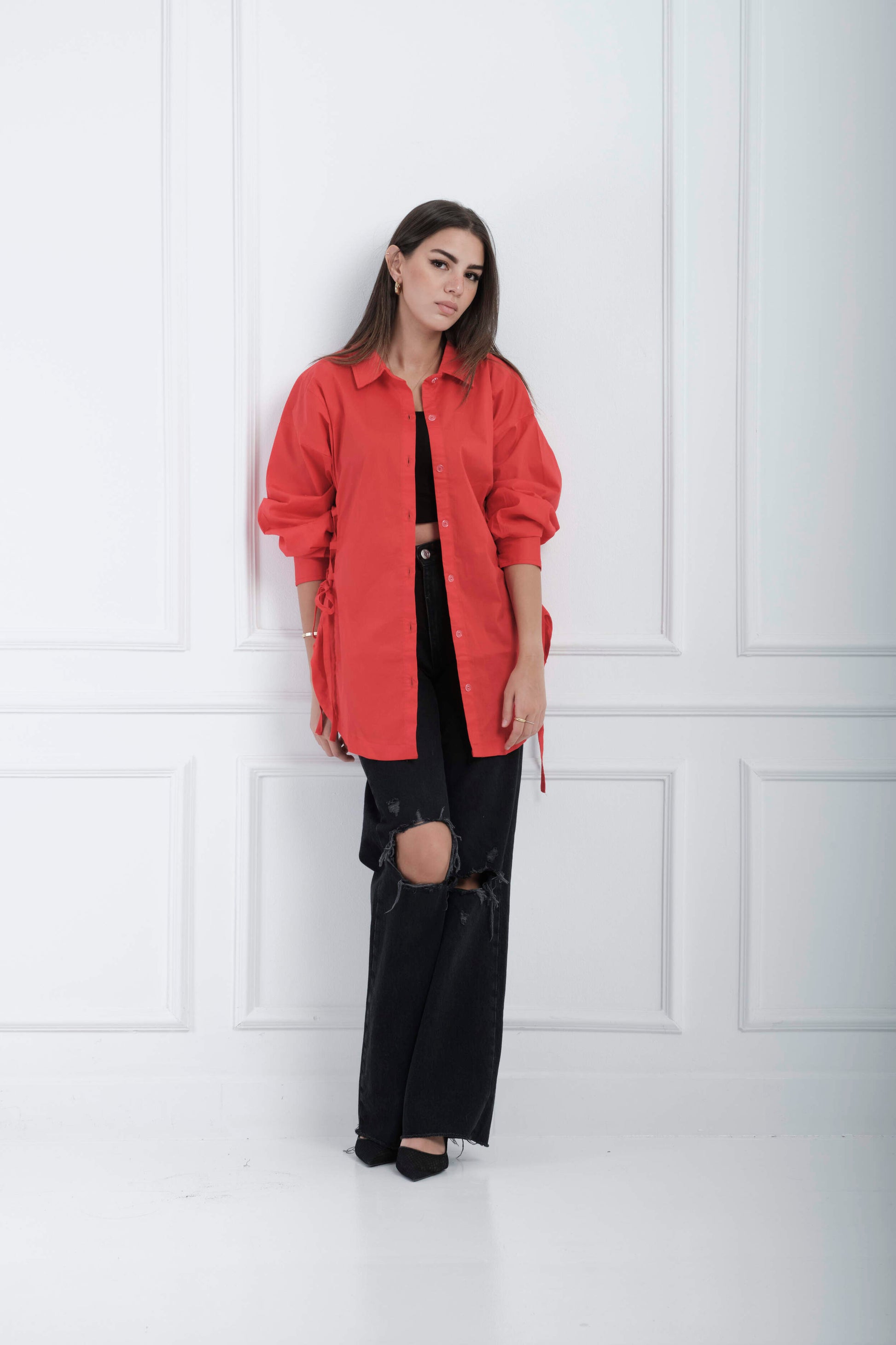 Side Ties Shirt-red