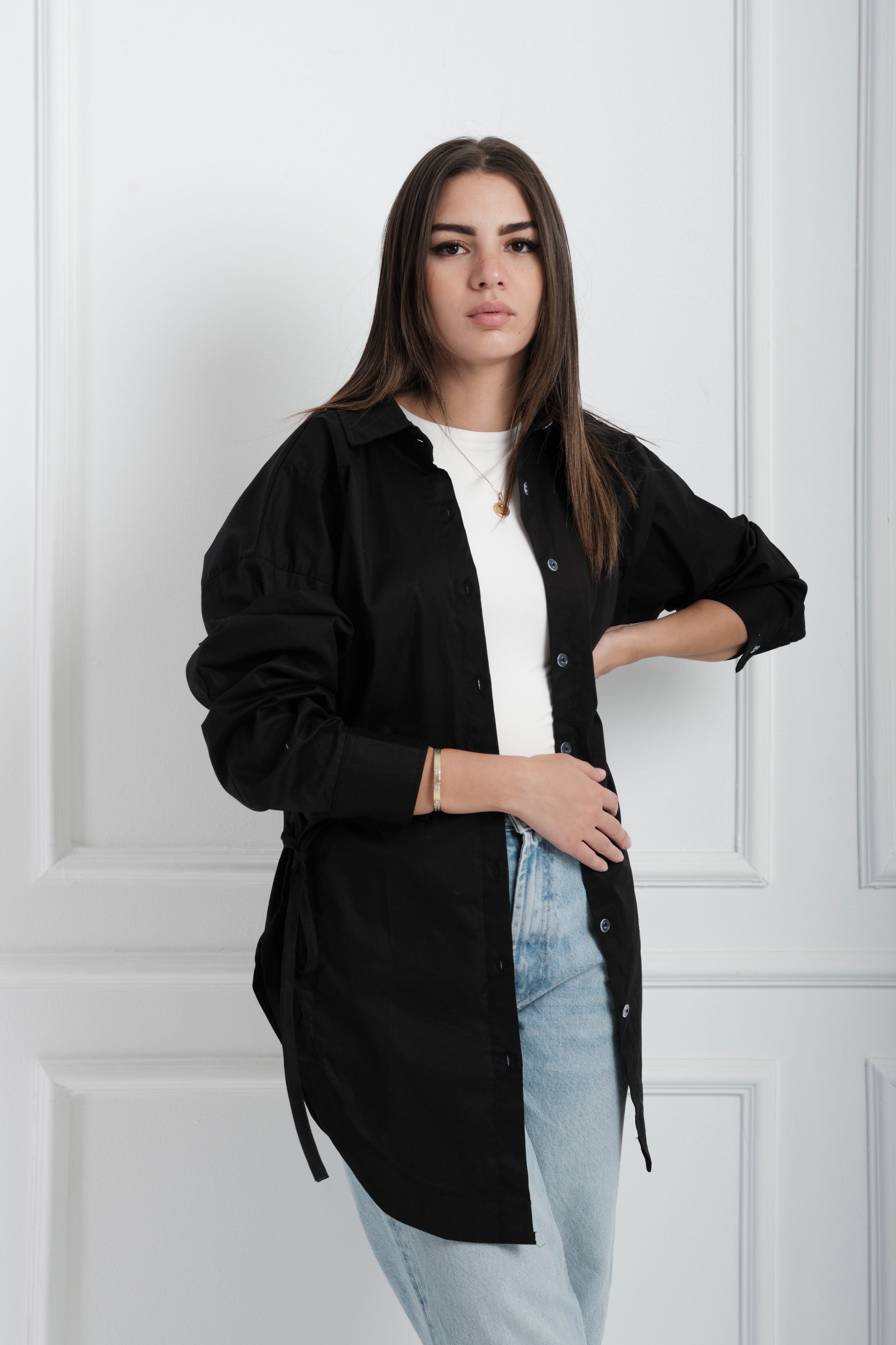 Side Ties Shirt-Black