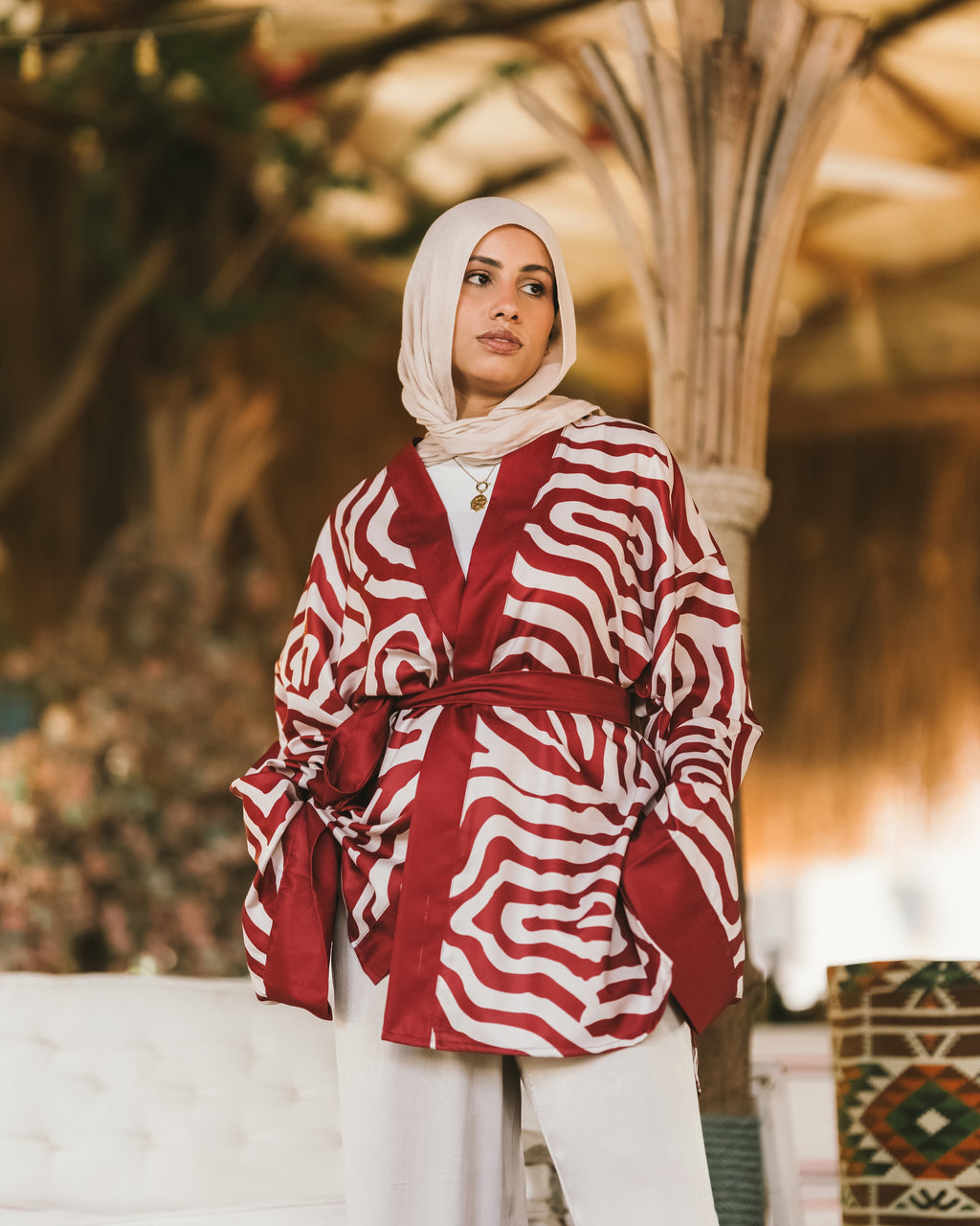 Maroon zebra kimono
