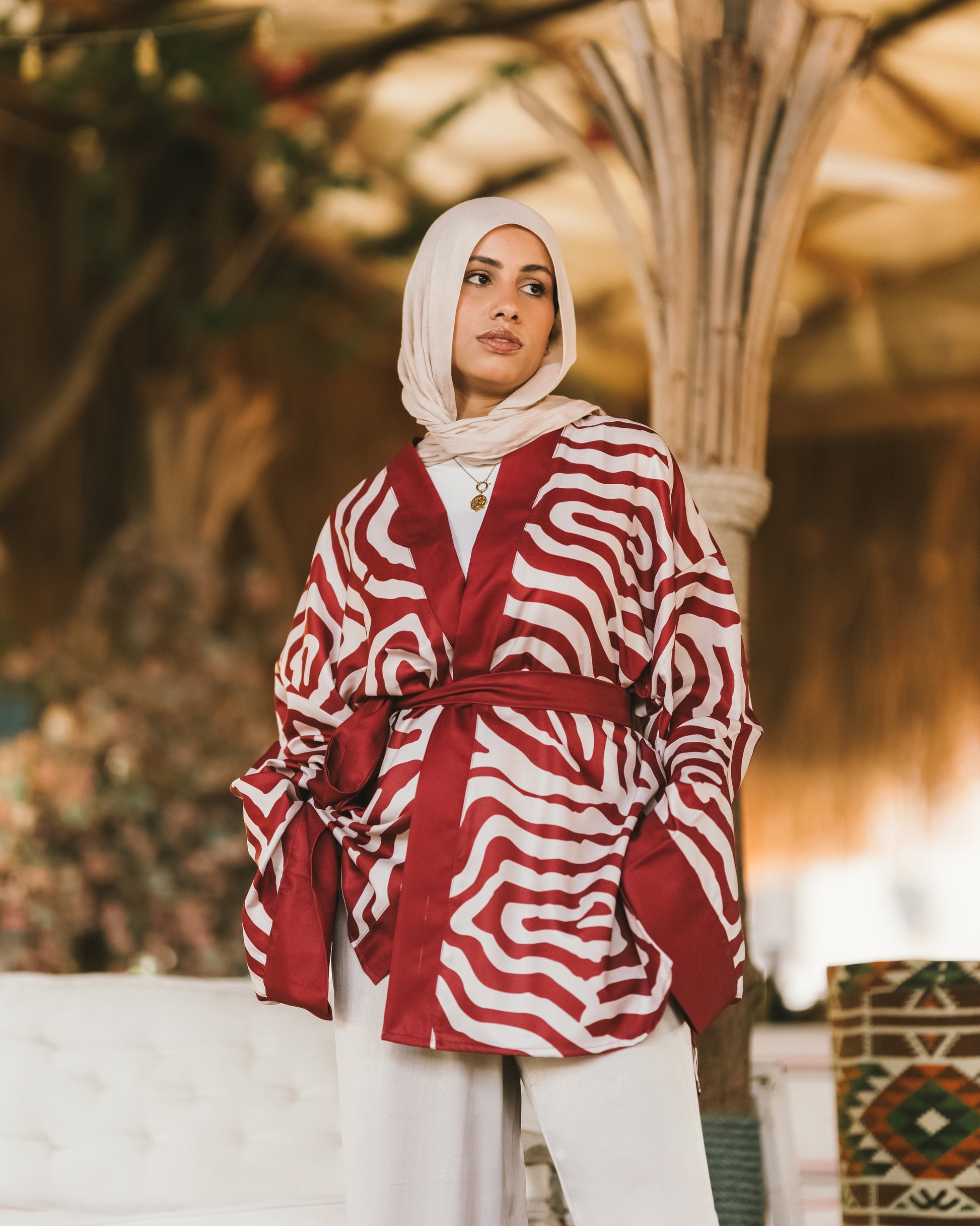 Maroon zebra kimono
