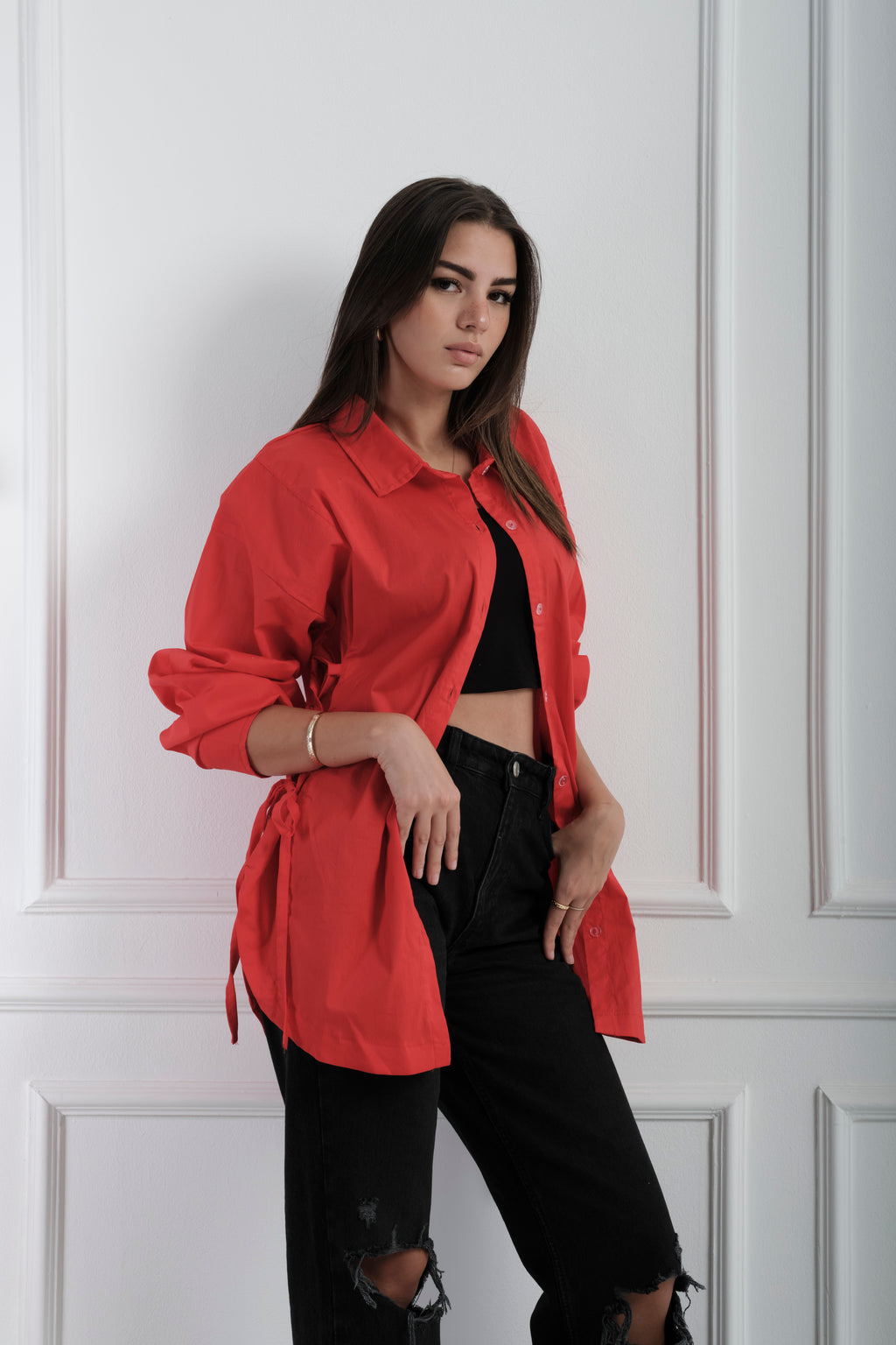 Side Ties Shirt-red