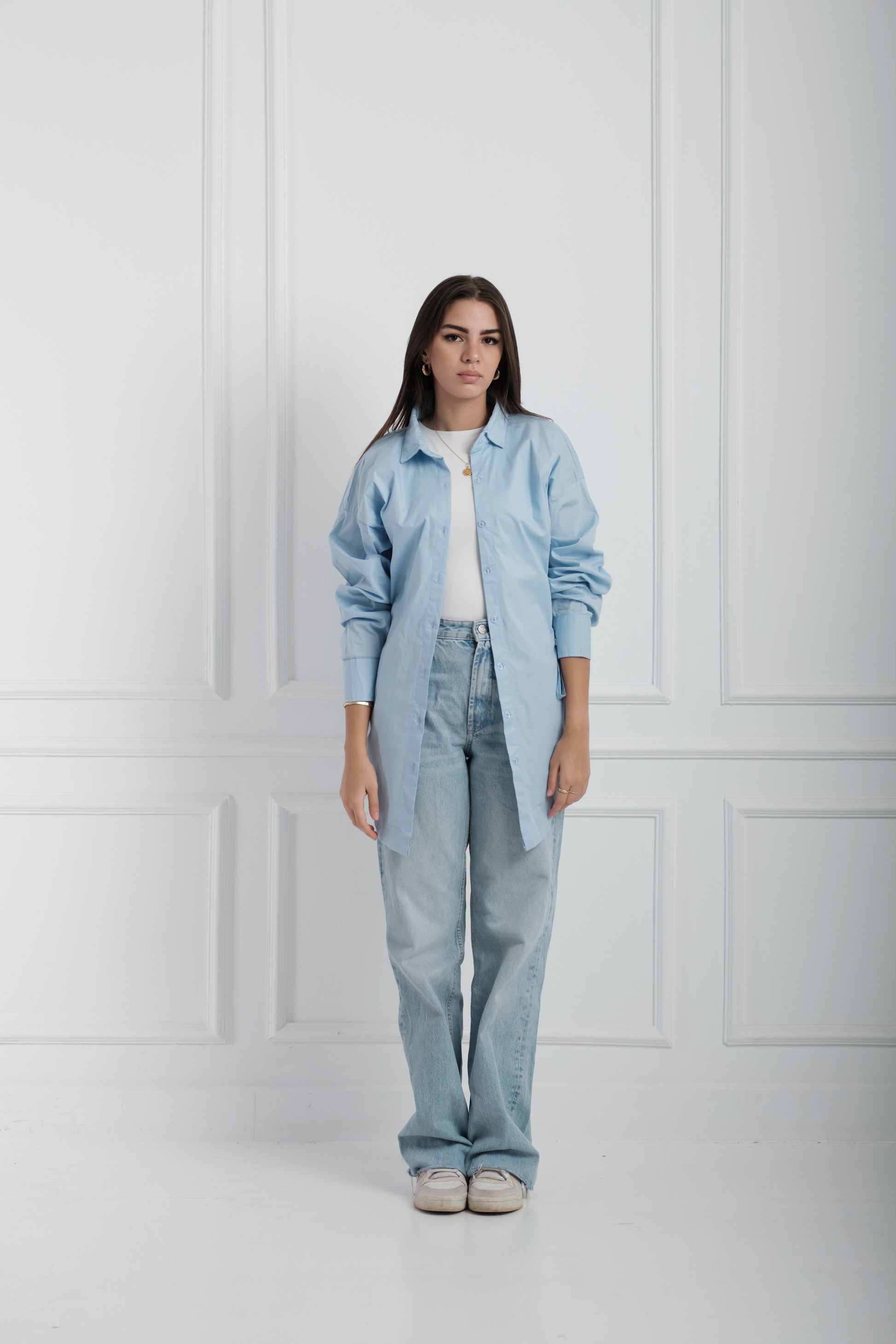 Side Ties Shirt-Baby Blue