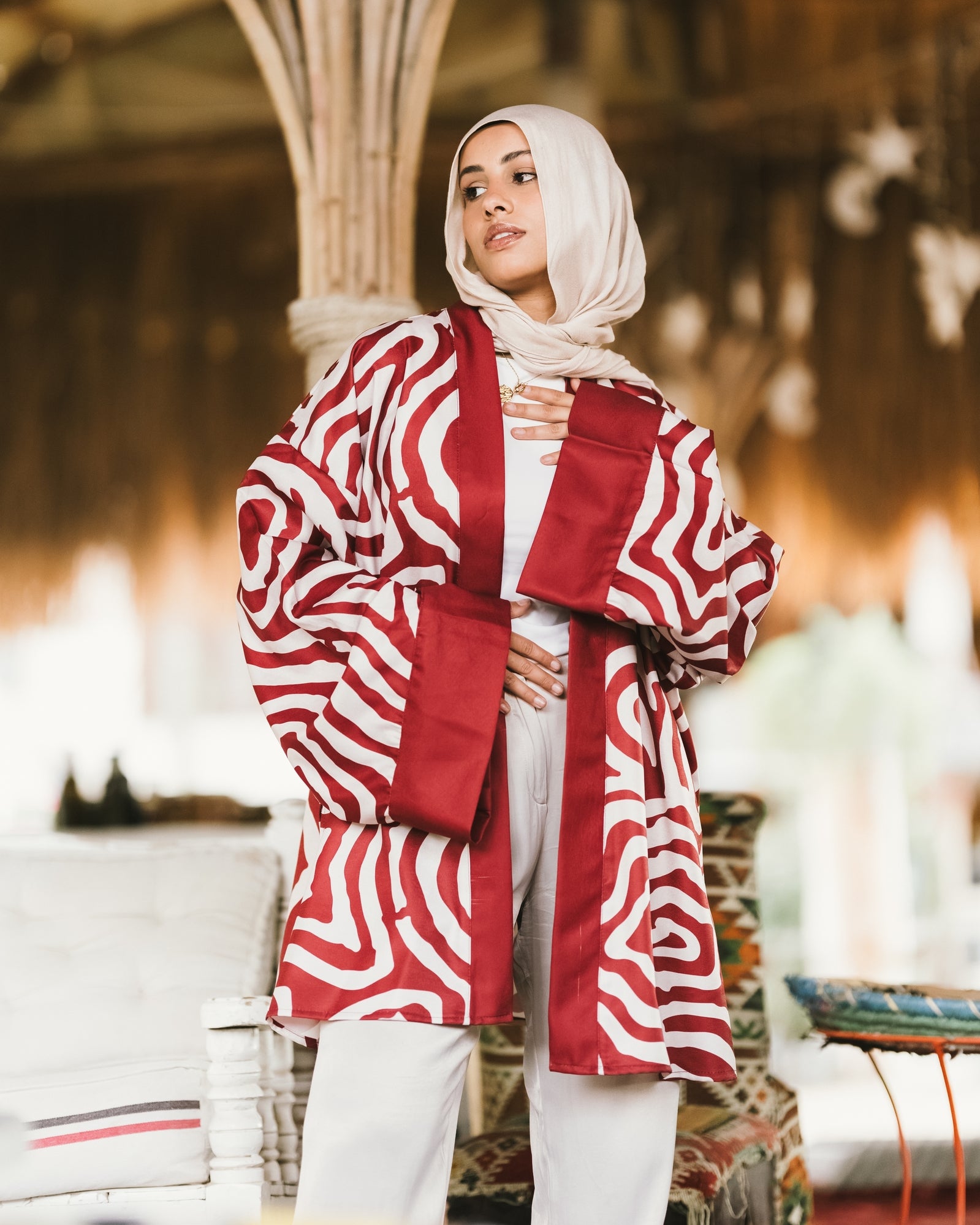 Maroon zebra kimono