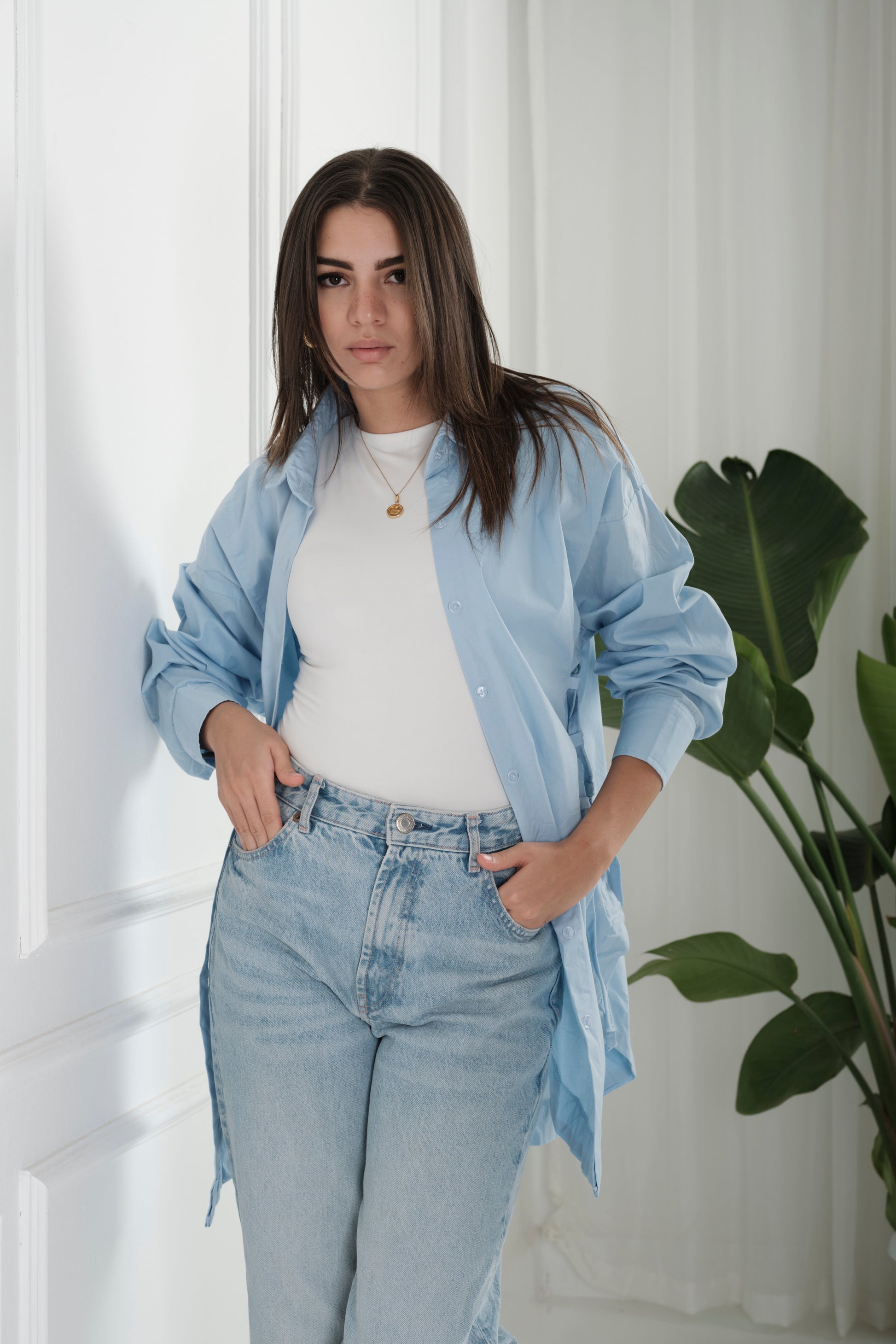 Side Ties Shirt-Baby Blue