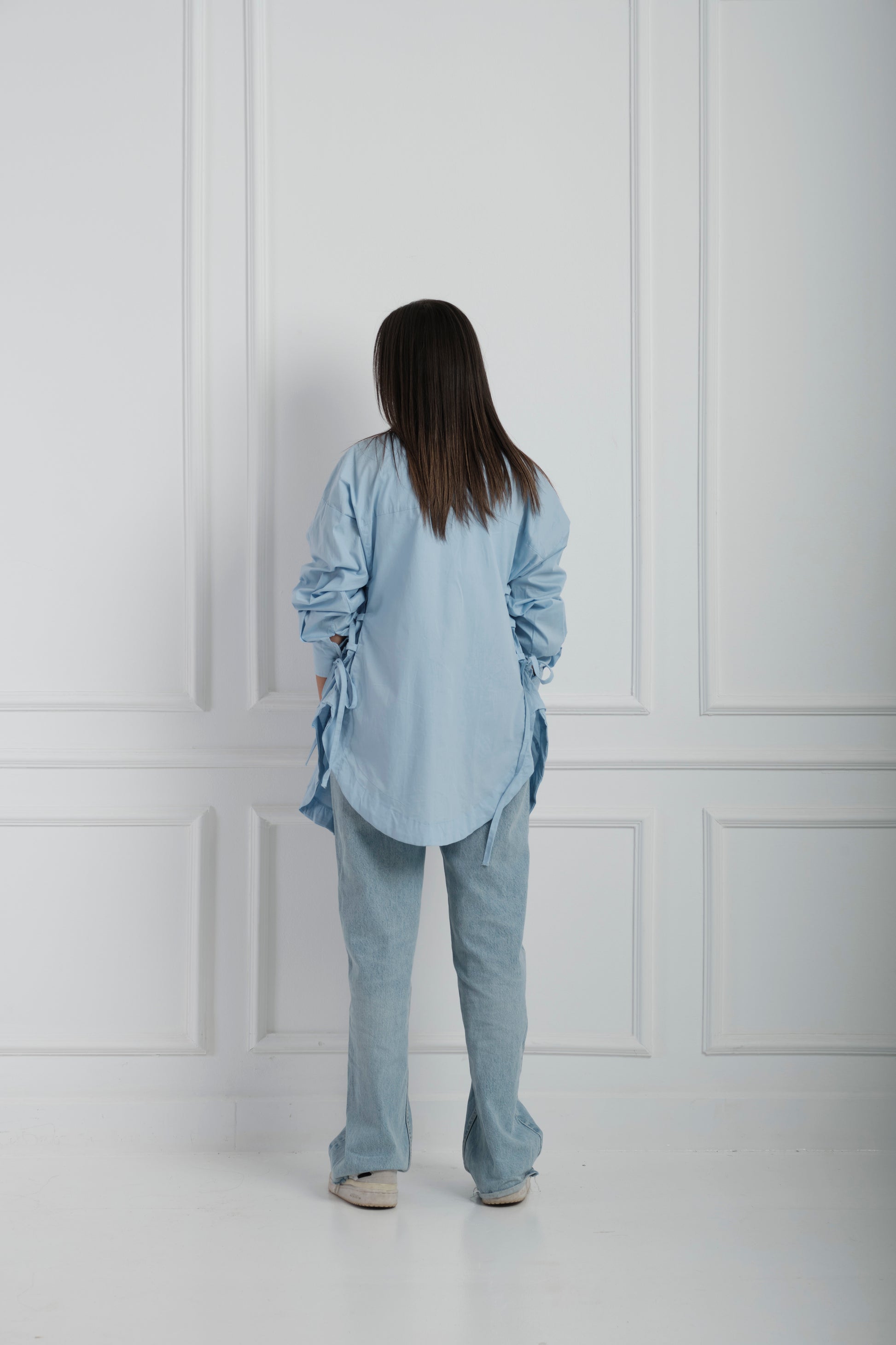 Side Ties Shirt-Baby Blue